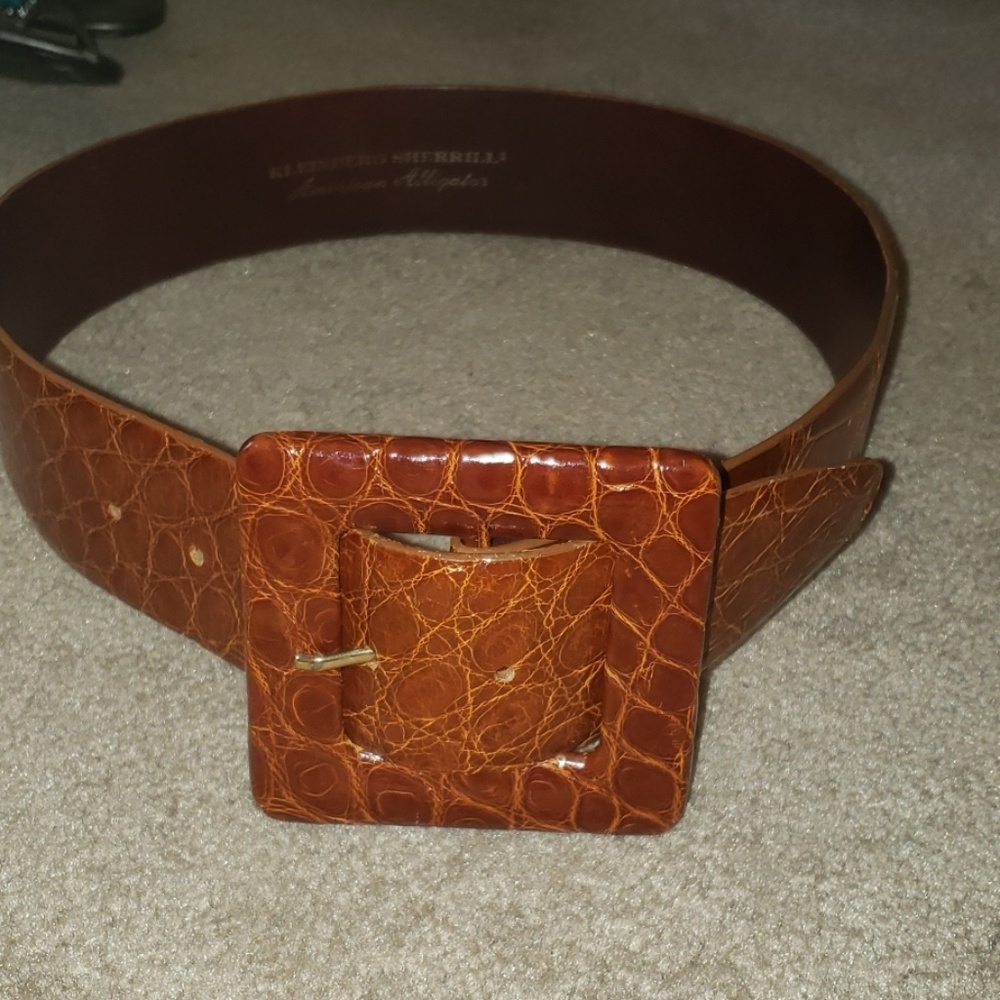 Kleinberg Sherrill  Real Leather Wide Band Alligator Belt Size Medium   EUC